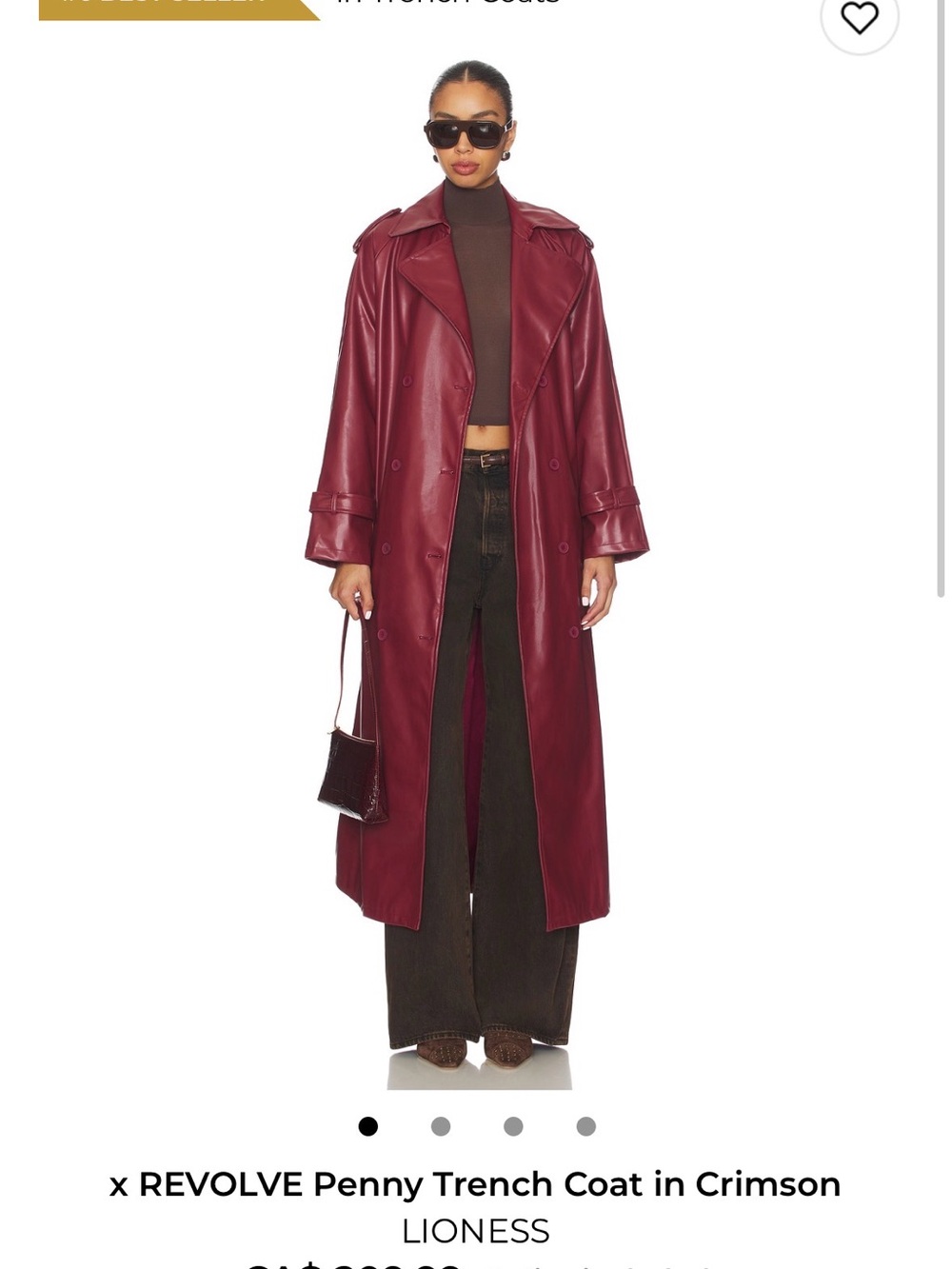 Lioness Penny Trench Coat in Crimson Faux Leather